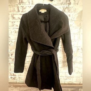 Michael Kors Charcoal Wool Wrap Coat